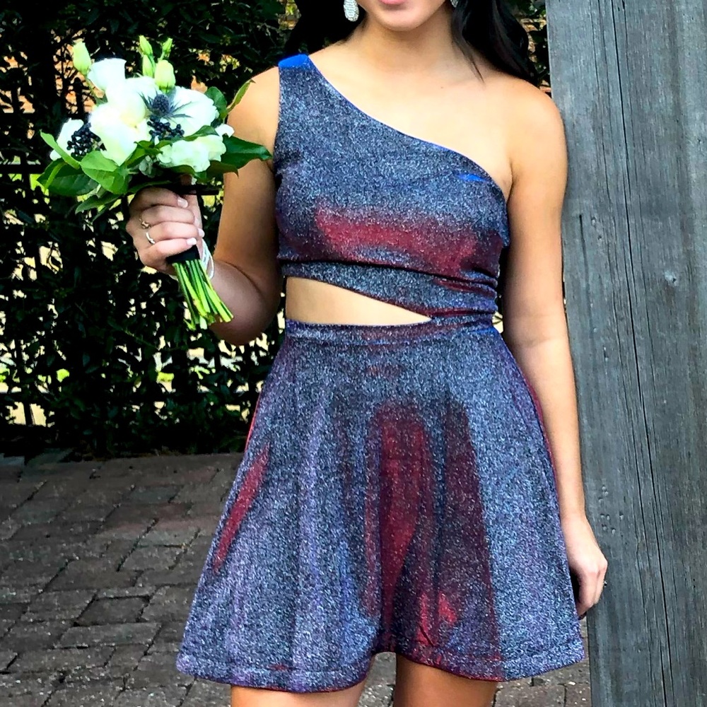 Shimmery Homecoming Cocktail Dress (blue and red)